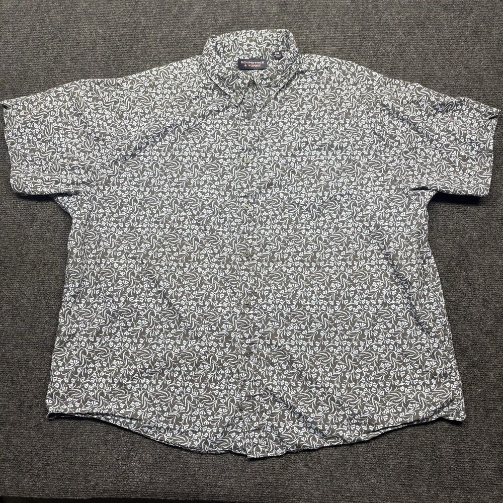 Roundtree & Yorke Men's Short Sleeve Button Down Shirt 2XB Gray Blue Floral